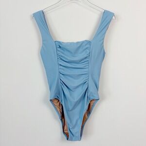 J. Crew One Piece Ruched Swimsuit Woman Sz 8 Sky Blue Mist Modest